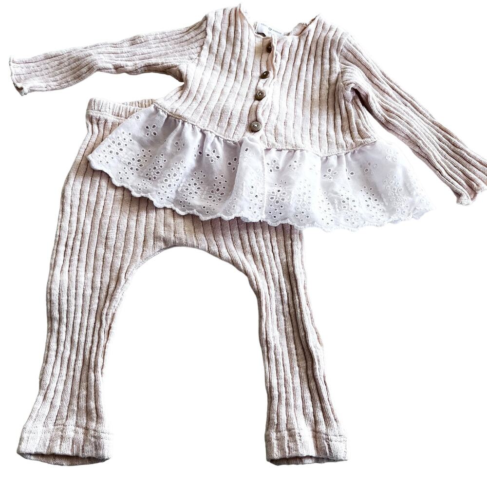 Violetta e Frederico girls rneutral ribbed knit two piece set 12 months